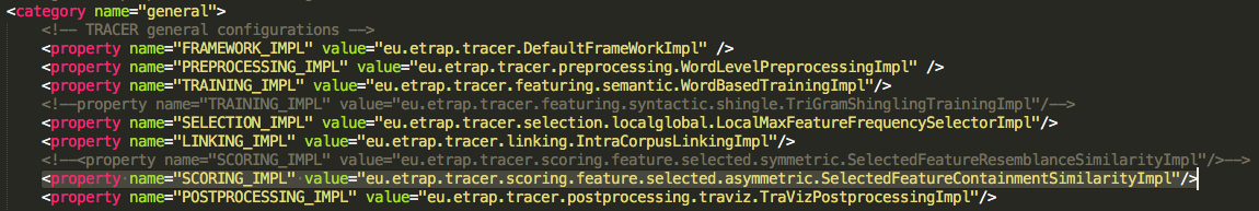 The default Scoring Resemblance measure in the tracer\_config.xml file is commented out and replaced by the alternative Scoring Containment measure to address imbalanced reuse length.